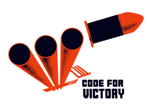 Vintage World War II poster of factory smoke stacks transforming into artillery guns and a artillery shell. It reads, Code For Victory. Poster Print - Item # VARPSTJPA100769M