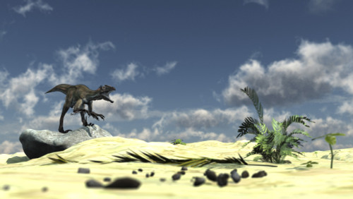 Utahraptor bellows a loud roar while standing atop a rock Poster Print - Item # VARPSTKVA600687P