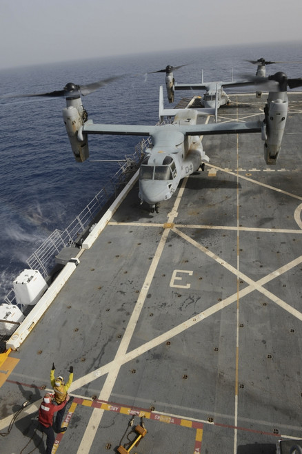 Mediterranean Sea, March 6, 2014 - An MV-22 Osprey lands aboard the amphibious transport dock ship USS Mesa Verde Poster Print - Item # VARPSTSTK108239M