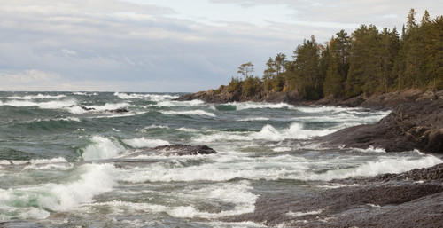 Crashing Waves On The Rocky Shoreline Of Lake Superior Near Wawa; Ontario, Canada PosterPrint
