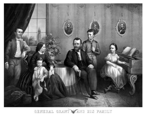 Vintage Civil War print of General Ulysses S. Grant and his family posing at home. Poster Print - Item # VARPSTJPA100836M