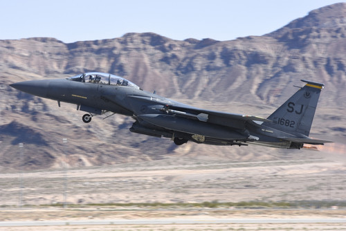 A U.S. Air Force F-15E Strike Eagle from 366th Fighter Squadron, 4th Fighter Wing, taking off from Nellis Air Force Base, Nevada, during exercise Red Flag 2016-2 Poster Print - Item # VARPSTRCN100392M