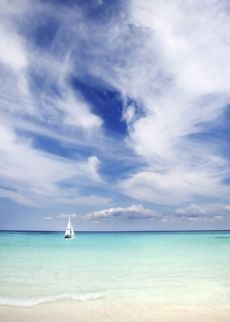 Mexico, Yucatan Peninsula, Sailboat Sailing On Turquoise Water. PosterPrint - Item # VARDPI1975283