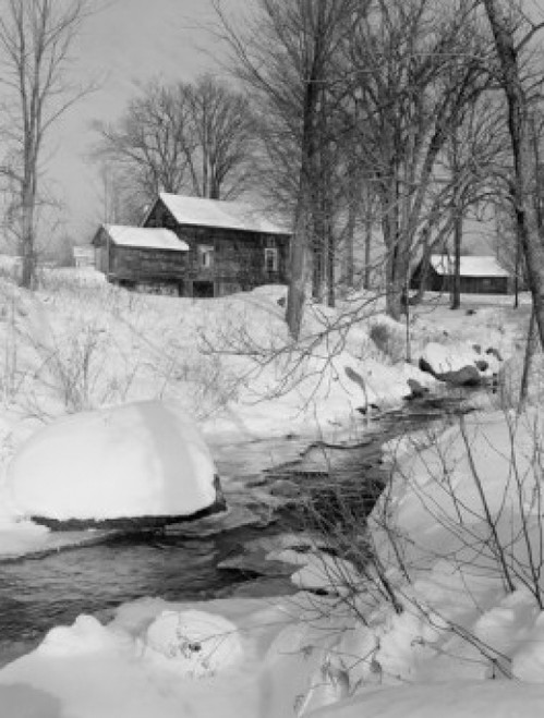 USA  New Hampshire  Peterboro  winter scene with old buildings and brook Poster Print - Item # VARSAL255423970
