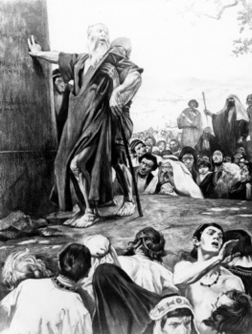 Joshua and the Stone by Arthur Kampf  engraving  1864-1950 Poster Print