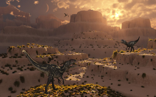 A pair of carnivorous Allosaurus dinosaurs let themselves be heard as they roam about looking for their next meal Poster Print - Item # VARPSTMAS100018P