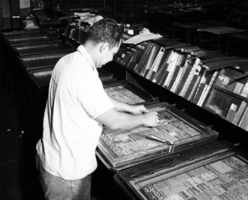High angle view of a male worker in a printing press Poster Print - Item # VARSAL25539040