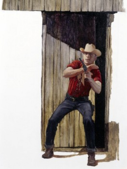 Cowboy shooting pistol outside home Poster Print - Item # VARSAL902136616