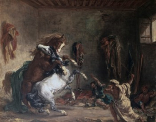 Arabian Horses Fighting In A Stable Chevaux Arabes Combattant Dans Un Stable 1860 Eugene Delacroix Oil On Canvas Musee d'Orsay  Paris  France Poster Print - Item # VARSAL11582526