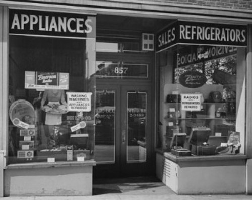 Appliances in a window display of an electronics store Poster Print - Item # VARSAL2551271
