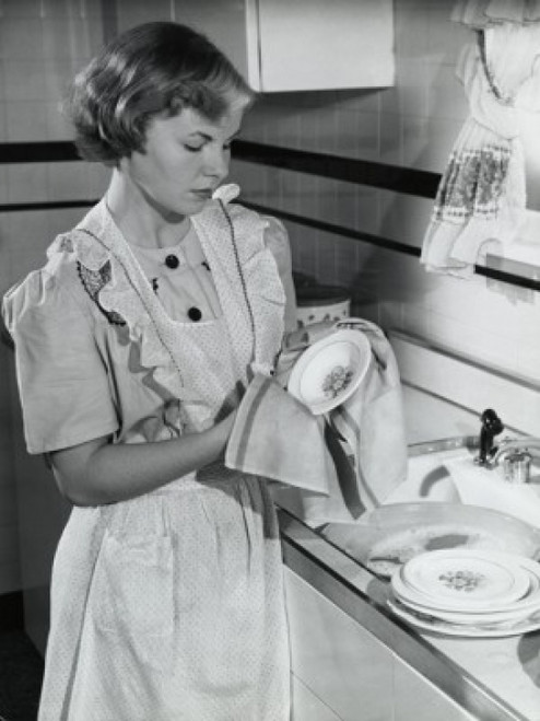 Young woman cleaning dishes with a dish cloth in the kitchen Poster Print - Item # VARSAL25527954