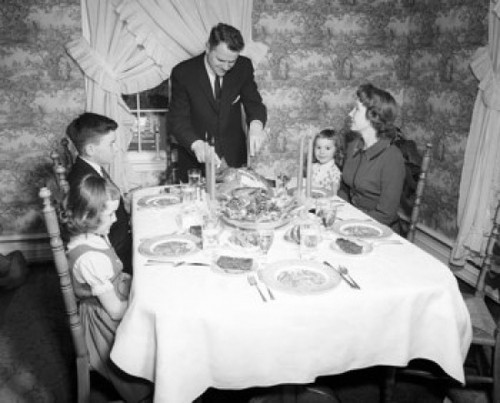 Family with children at dining table on Thanksgiving Day Poster Print - Item # VARSAL25528777