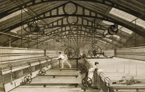 Cotton Factory Floor In 1830S Showing Workers Mule Spinning. Drawn By T. Allom. Engraved By J. Tingle. PosterPrint - Item # VARDPI1859046