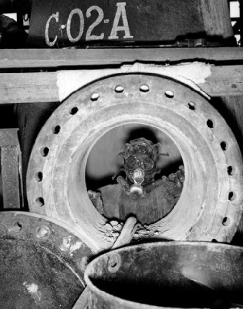 Worker wearing mask in factory Poster Print