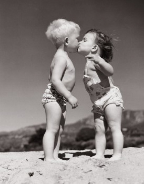 Toddlers kissing on the beach Poster Print - Item # VARSAL255247A