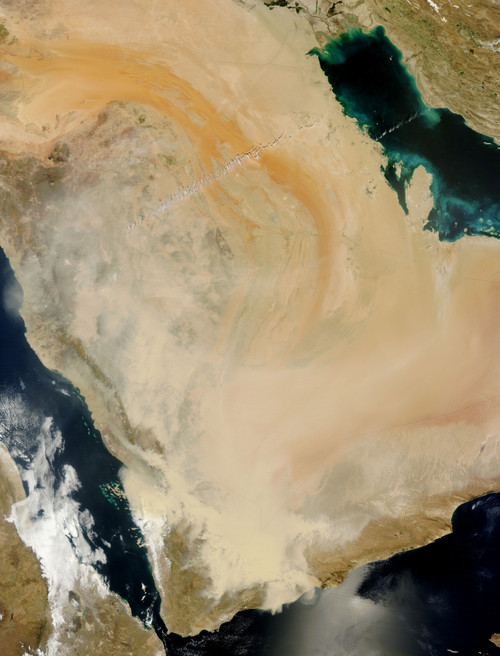 March 27, 2011 - Satellite view of a dust storm in Saudi Arabia. Poster Print