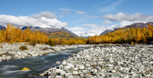 Long exposure of Granite Creek and Talkeetna Mountains along the Matanuska Valley in Southcentral Alaska, Autumn. PosterPrint - Item # VARDPI12284933