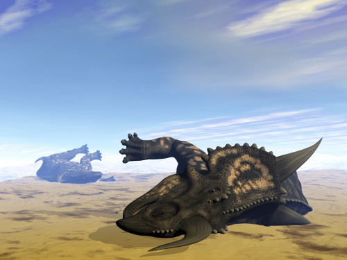 Two Einiosaurus dinosaurs dead in the desert because of lack of water Poster Print - Item # VARPSTEDV600239P