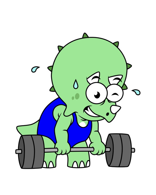 Illustration of a Triceratops lifting weights Poster Print