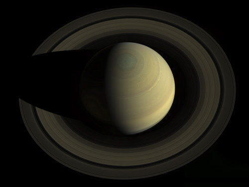 Natural color mosaic of planet Saturn and its main rings Poster Print