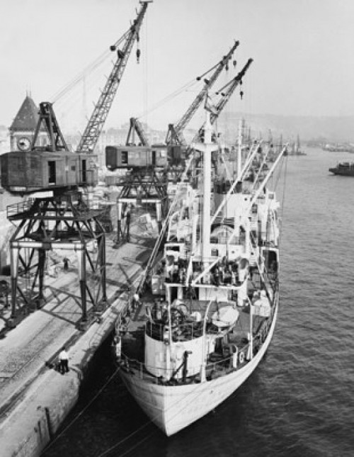 Cranes loading an industrial ship at a harbor  Rouen  France Poster Print - Item # VARSAL25536427