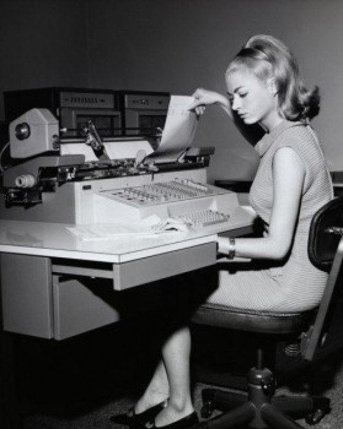 Side profile of a technician working in a computer lab  NCR 500 Poster Print - Item # VARSAL2559239