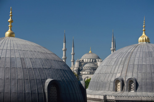 Turkey, Looking across domed roofs of Haghia Sophia to Sultanahmet or Blue Mosque; Istanbul PosterPrint - Item # VARDPI1892965