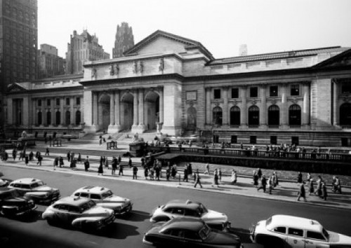 USA  New York  New York City  Busy street in front of Public Library Poster Print - Item # VARSAL255421205