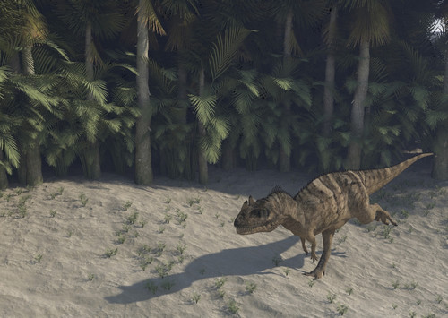 Ceratosaurus running across prehistoric landscape Poster Print - Item # VARPSTKVA600391P
