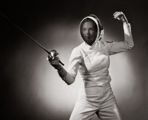 Young adult woman in a fencing stance Poster Print - Item # VARSAL2553680