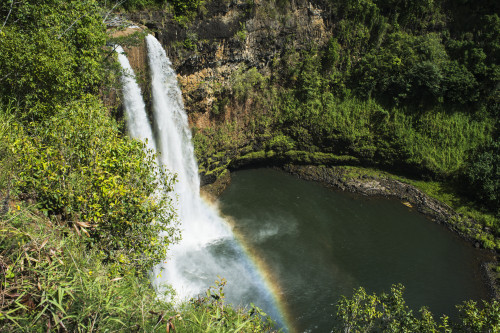 A rainbow adorns Wailua Falls; Kauai, Hawaii, United States of America PosterPrint - Item # VARDPI2421927