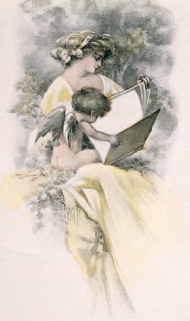 Angel Reading  nostalgia cards Poster Print