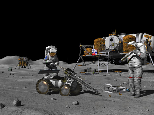 Artist's concept of a future lunar exploration mission Poster Print - Item # VARPSTWMY100042S