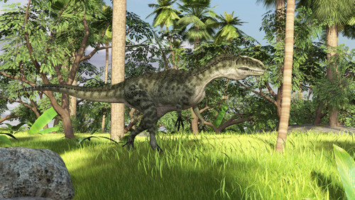 Monolophosaurus in a prehistoric tropical landscape Poster Print - Item # VARPSTKVA600652P