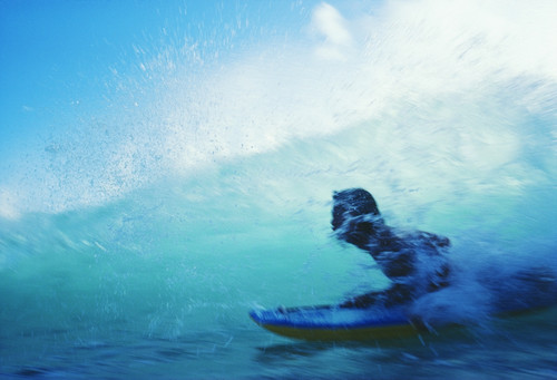 Hawaii, Oahu, Waikiki, Boogieboarder Riding Inside Wave. PosterPrint - Item # VARDPI1992988