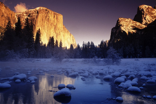 California, Yosemite National Park, Yosemite Valley, Sunset Over El Capitan And Snowy Merced River. PosterPrint - Item # VARDPI1974654