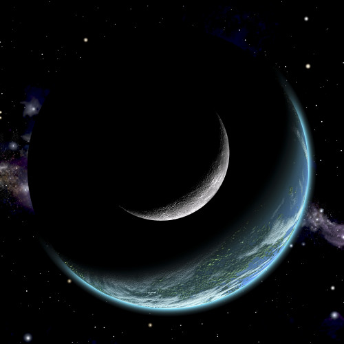 An artist's depiction of an Earth-like world with a large rocky moon orbiting Poster Print - Item # VARPSTMRC200006S