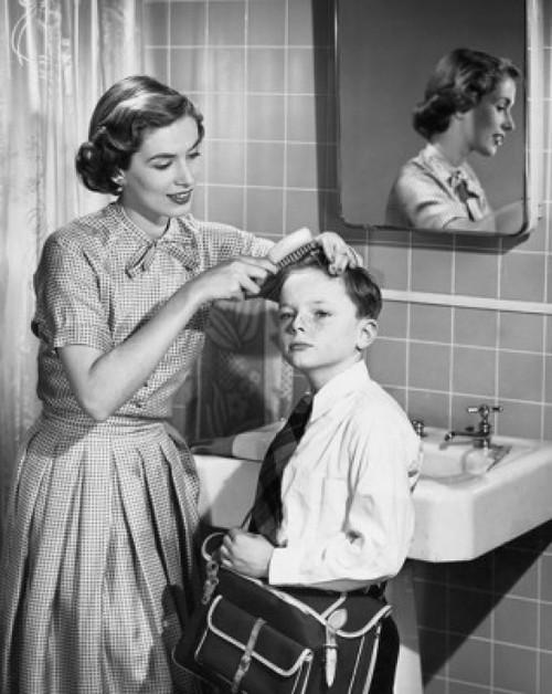 Mother brushing her son's hair Poster Print - Item # VARSAL25519761