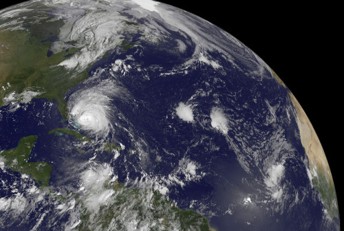 August 25, 2011 - Satellite view of Hurricane Irene moving through the Bahamas. Visible far to the east is newly born Tropical Depression 10 Poster Print - Item # VARPSTSTK203703S