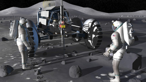 This artist's rendering represents a concept of possible activities during future space exploration missions. It depicts drilling on the lunar surface Poster Print - Item # VARPSTSTK201817S