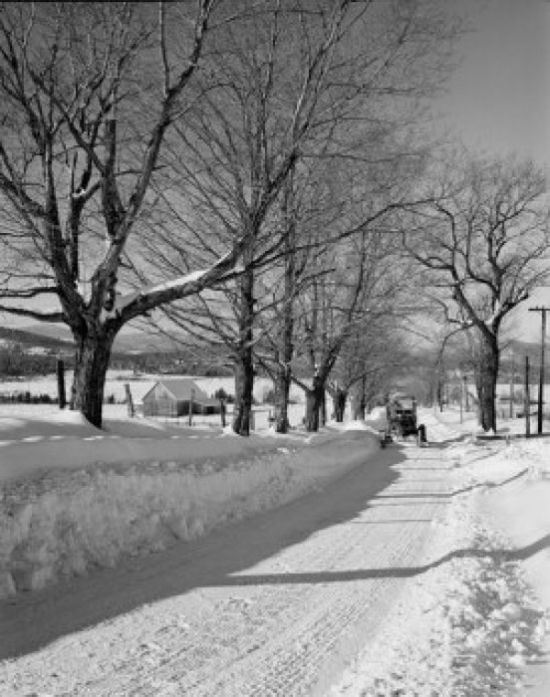 USA  New Hampshire  Lancaster  snowy rural road with plow and distant barn Poster Print - Item # VARSAL255422790