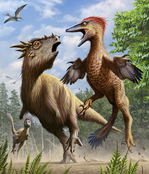 Confrontation between Pectinodon bakkeri and a Stygimoloch from the Late Cretaceous period Poster Print - Item # VARPSTMHA600021P
