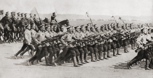 Russian Infantry Regiment Marching In Fighting Kit During World War I. From The Illustrated War News, 1914. PosterPrint - Item # VARDPI1903589