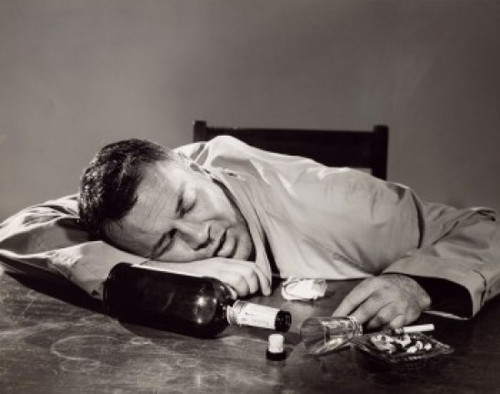 High angle view of a drunk mid adult man passed out Poster Print - Item # VARSAL2553766