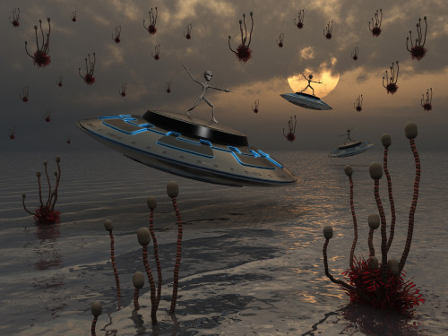 Aliens celebrate their annual harvest on their UFO's Poster Print - Item # VARPSTMAS100138S