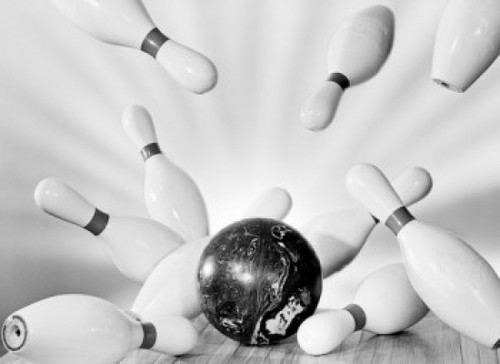 Bowling ball hitting pins Poster Print - Item # VARSAL25550078A