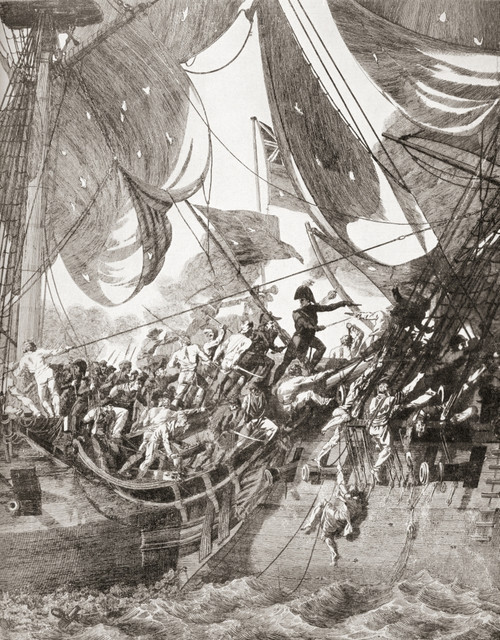 An 18th century naval battle, French sailors boarding an English vessel. From a contemporary print. PosterPrint - Item # VARDPI2429845