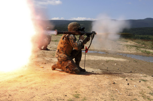July 7, 2010 - An assaultman fires a Rocket Propelled Grenade-7 during a live-fire exercise with Bulgarian army soldiers at Novo Selo Training Area, Bulgaria. Poster Print - Item # VARPSTSTK103817M