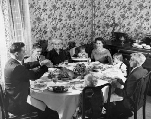 Family with children at dining table on Thanksgiving Day Poster Print - Item # VARSAL25528769