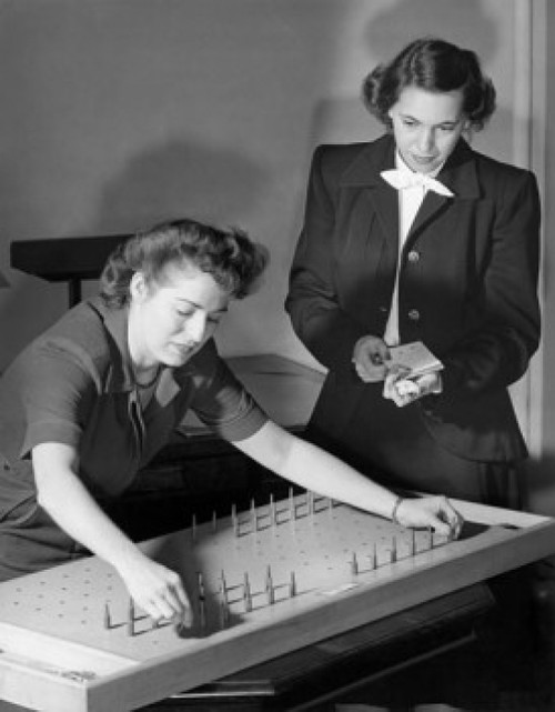 Businesswoman undergoing a manual dexterity test with another businesswoman standing beside her Poster Print - Item # VARSAL25536965